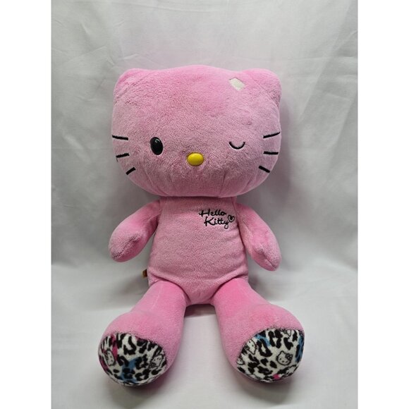 2012 Hello Kitty Build A Bear Workshop Pink- Leopard Paws Winking 18" No Bow - Picture 1 of 13